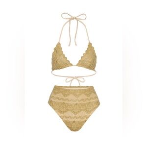 NIGHTCAP Free People FP Movement *Golden Lace* hi waist bikini set XS